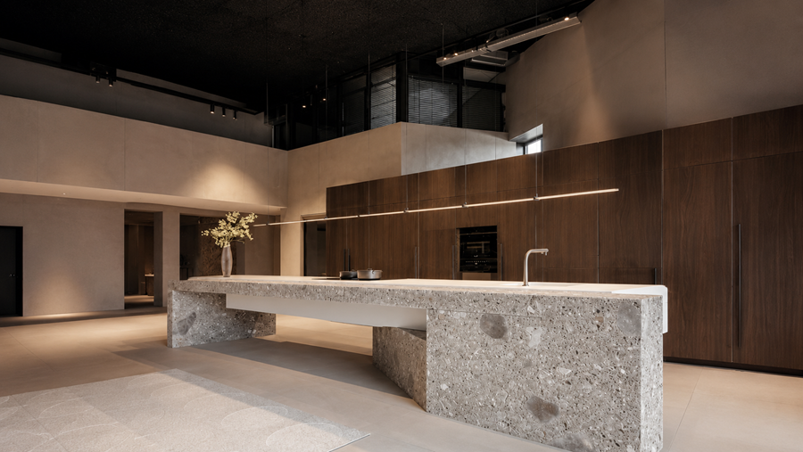 BRUTE: zwevend Corian op ceppo di Gré, sculpturale keuken van Culimaat